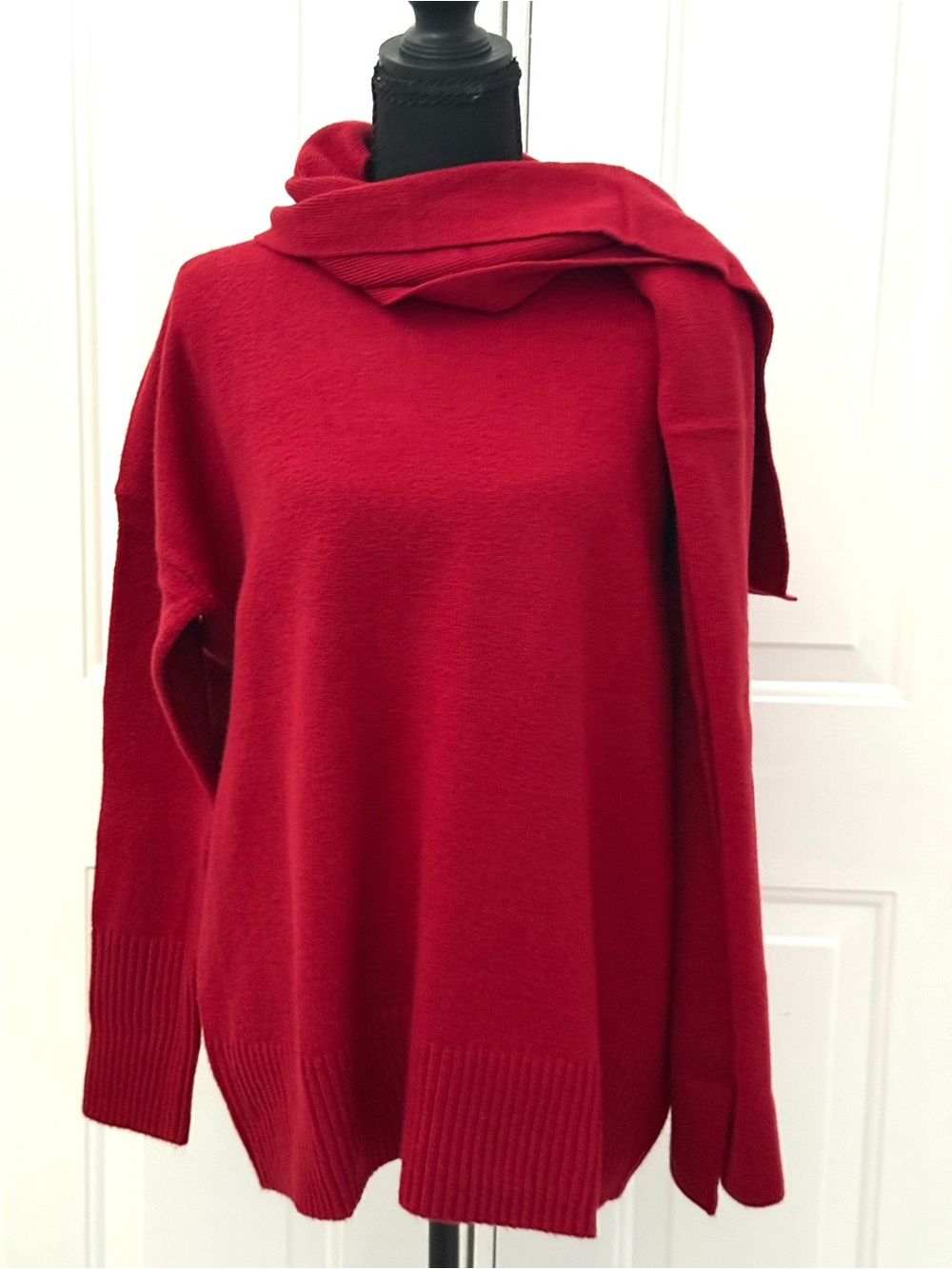 J. Jill Women’s Detachable-Scarf Crew-Neck Sweater Red Pullover US Size M - NEW